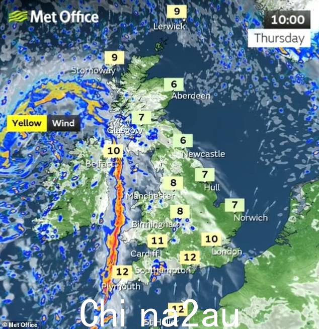 这场雷霆风暴将影响威尔士和英格兰的大部分地区,因为它从爱尔兰海向东蔓延到伦敦,带来恶劣的天气和潜在的洪水