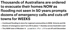 澳洲多地将面临持续洪水，数千人被迫背井离乡！当局多次发出警报（图）