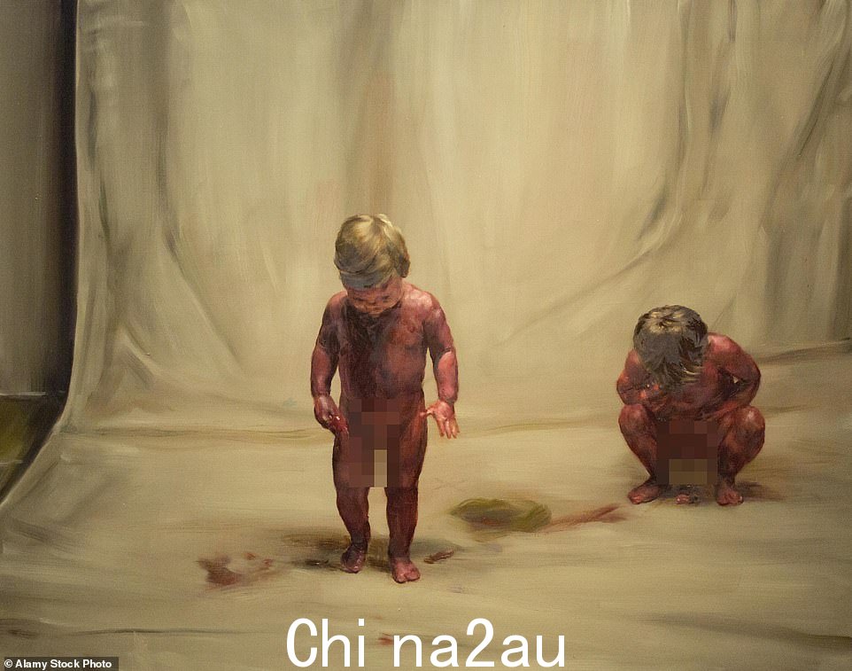 Borremans 的其他作品包括他 2017 年的系列作品《太阳之火》,其中被阉割的蹒跚学步的幼儿和婴儿拿着看起来像是断肢的东西,同时在一大群人中裸体玩耍
