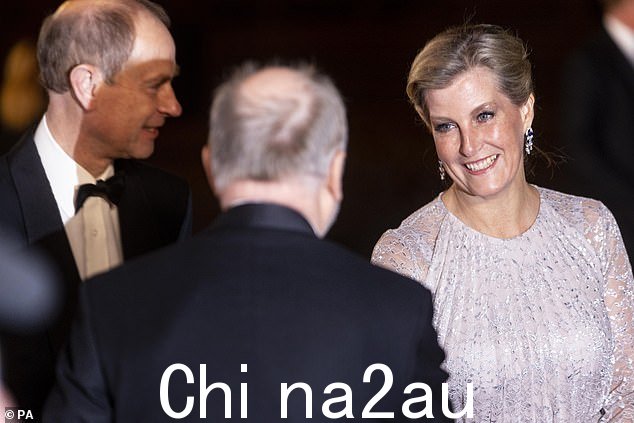 Sophie 今晚穿着闪亮的衣服,戴着钻石吊坠耳环,光彩夺目。她也为这个场合化了迷人的妆