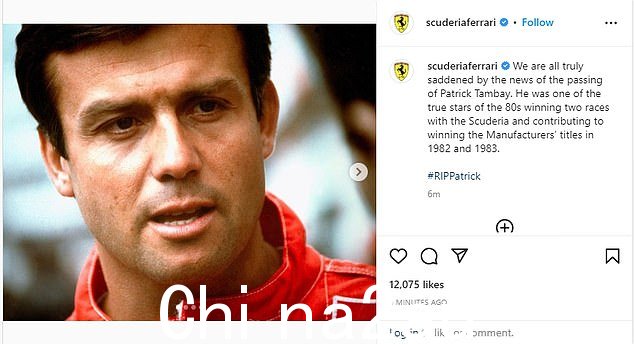 Ferrari 在他们的 Instagram 帐户上向他们的前车手,两次 GP 冠军致敬