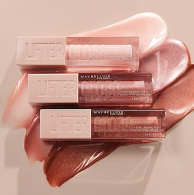 Maybelline New York's Lifter Gloss 冰色、丝质和黄玉色。