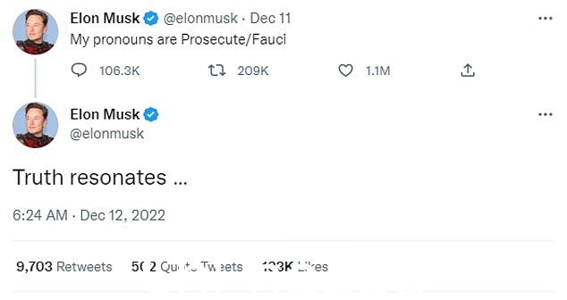 Elon Musk 昨天向他的 1210 万推特粉丝嘲笑了左翼对性别认同的拥护。然后他再次发推文暗示许多其他人同意他调查福奇的建议