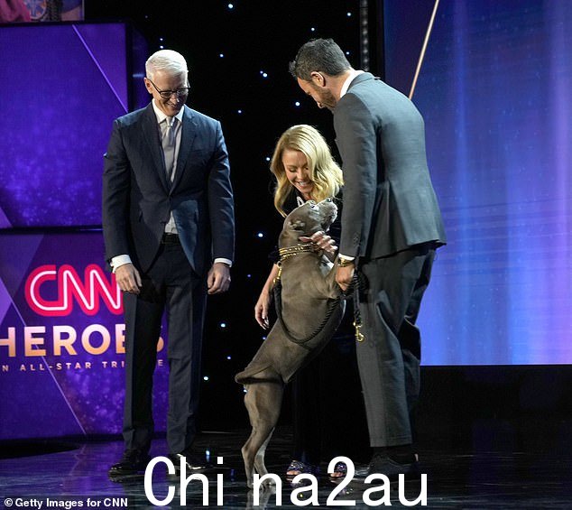 Non-plussed:当 Kuma 与白宫水管工明星一起登台时,他加入了 CNN 主播 Anderson Cooper 和获奖者 Carie Broecker,后者创立了一个狗救援组织