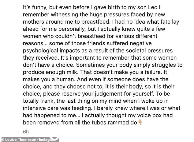 糟糕:在冗长的帖子中,她开始说:'Leo 出生时我没有母乳喂养的奢侈'
