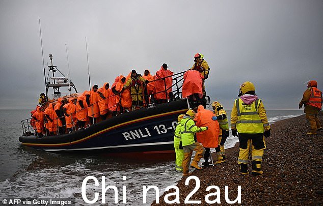 12 月 9 日在 Dungeness,12 月 9 日,在海上试图穿越英吉利海峡的移民被 RNLI 救生艇救上岸