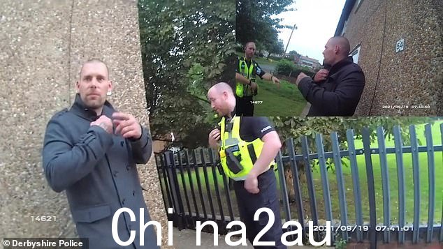 瞬间四重杀手 Damien Bendall,32 岁,在凶手屋外与警察会面