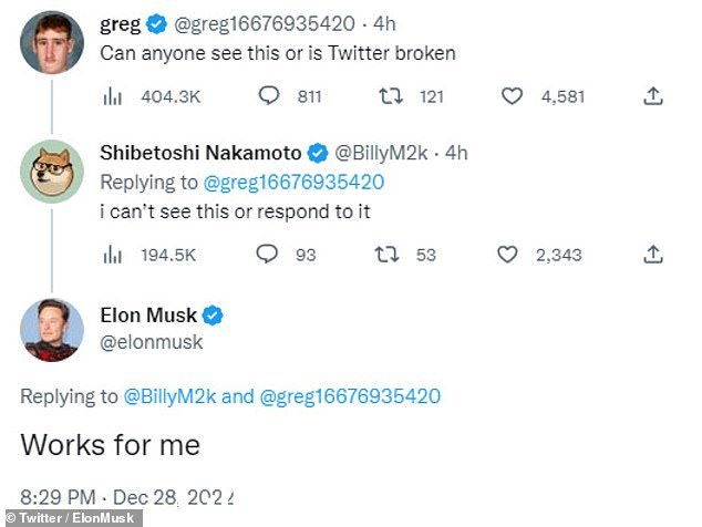 在颠覆的高峰期,首席执行官 Twit Elon Musk r通过发推文说该服务“对我有用”来回应询问该服务是否已关闭的推文