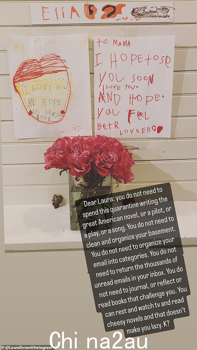 Notes: e Gossip girl star shared get well notes Ella have made for her, and a long note to herself (and any other busy moms) tell her that while she's reculement评价她“可以休息、看电视和阅读俗气的小说,这不会让你变得懒惰”