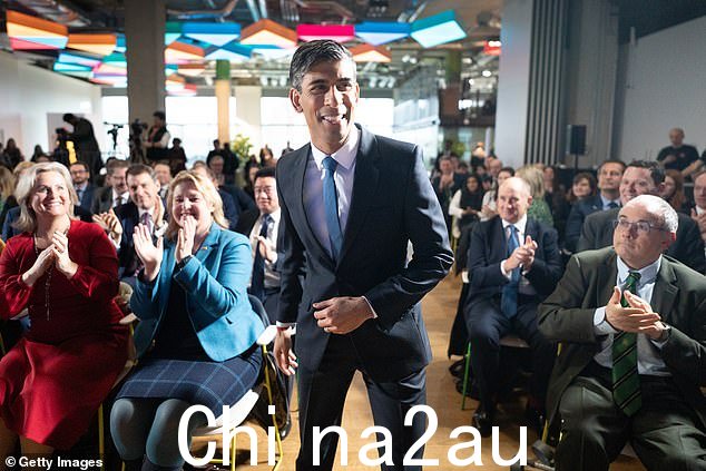 Rishi Sunak 微笑为 h星期三,他来到 NHS 就他的“五个承诺”发表演讲