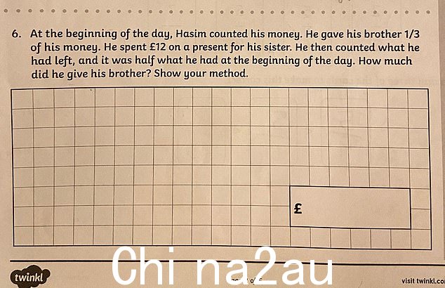 一天开始的时候,Hasim 数了数他的钱。他把自己的钱的 1/3 给了他的兄弟。他花了 12 英镑为他的妹妹买了一件礼物。然后他数了数他已经离开了,一天开始的时候,他有一半的钱。他给了多少钱? 他的兄弟?展示你的方法