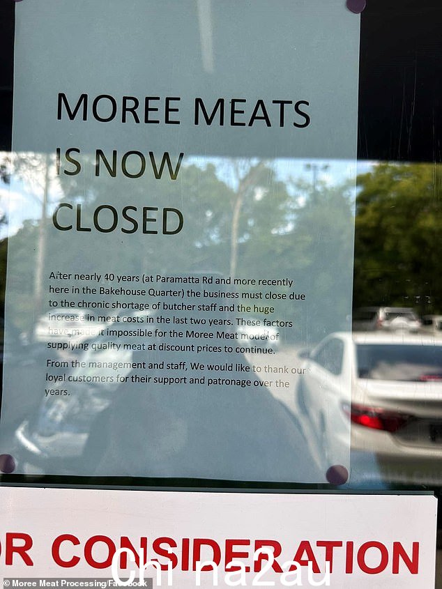 North Strathfield 深受当地人喜爱的肉店 Moore's Meats 向顾客分享了一条悲伤的消息，宣布其在经营近 40 年后关闭，