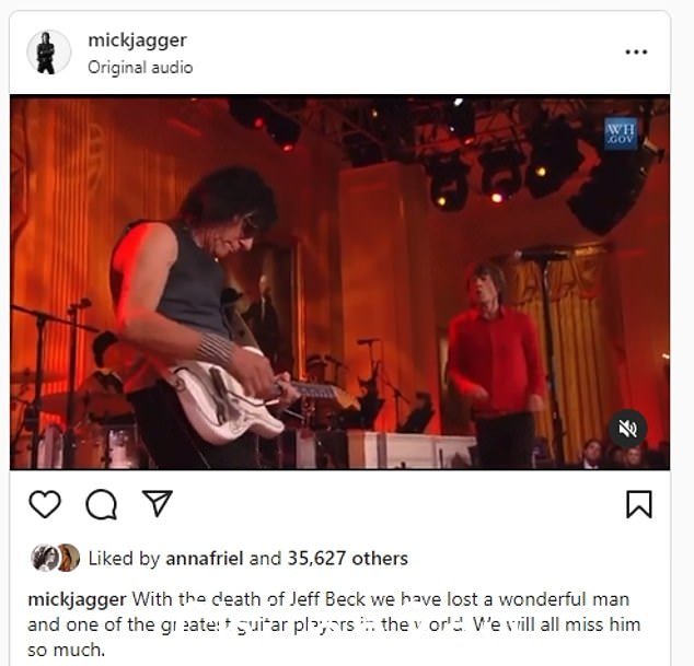 滚石:主唱 Mick Jagger 向他已故的朋友表达了深刻的敬意