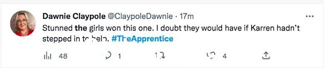 不开心:在 Twitter 上,一个人写了关于action: 'Kevin deserveed better #TheApprentice'