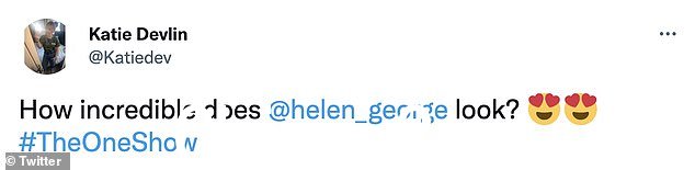 滔滔不绝:其他人不同意并指出:'Helen 在 The One Show 上看起来美极了'