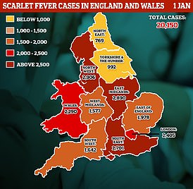 MailOnline 今天的分析显示,西北地区是受灾最严重的地区,12 月份记录了近 3,000 起病例。紧随其后的是东米德兰兹 (2,890)、东南部 (2,701) 和伦敦(2,405).东北——受影响最小的地区——同期录得769