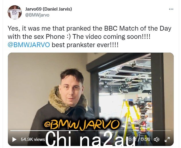 YouTuber 在 Twitter 上声称是这个恶作剧的幕后黑手,并在 BBC 演播室外发布了一段自己在体育场外的视频
