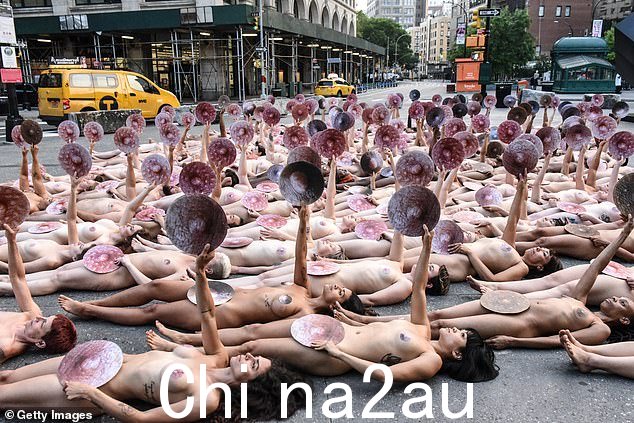 2020 年,抗议者涌入纽约市 Facebook 总部——全裸并举着放大乳头的照片