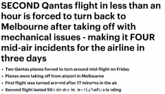 3天内第4次！澳航又一架客机坠毁 机翼中途失灵 被迫返回墨尔本（图）