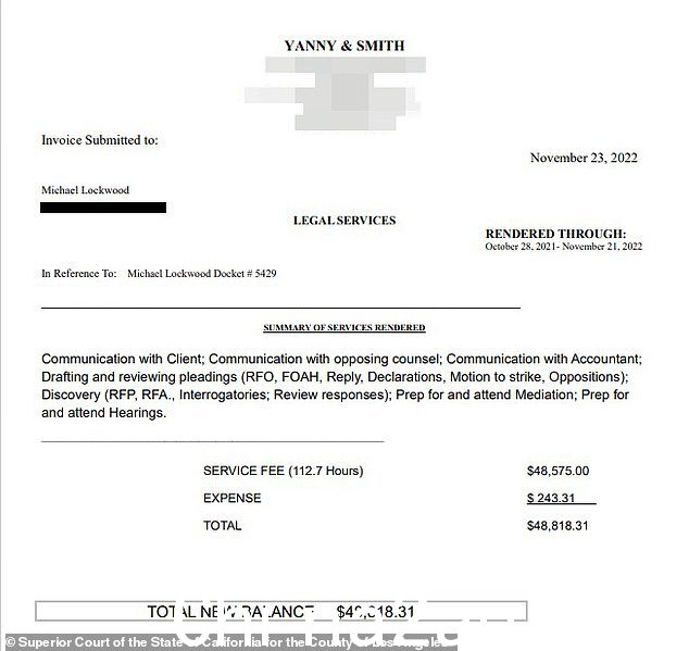 拥有双胞胎监护权的 Lockwood 附上了他的律师 Yanny & Smith 的账单,该账单高达 48,000 美元,足以说明这对双胞胎有多么昂贵。曾与普雷斯利战斗