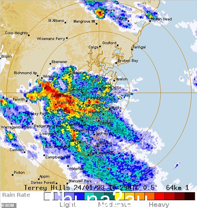 如图:一张狂野的天气图显示了悉尼一夜之间的降雨量