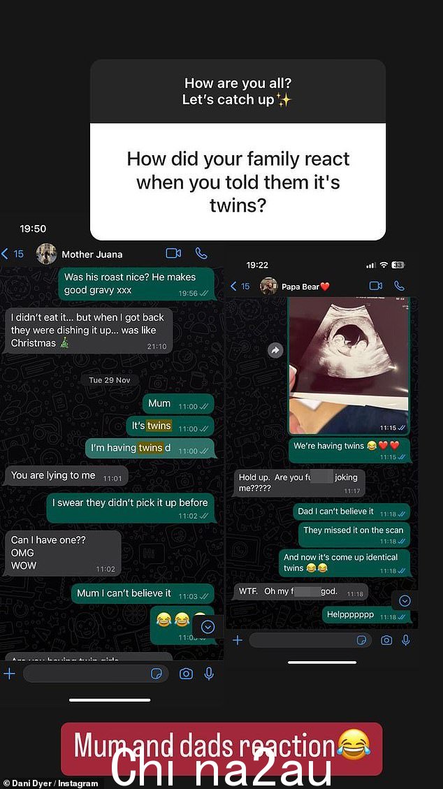震惊:一位粉丝通过 Instagram 问答问她的父母如何接受这个消息,Dani 透露她通过 WhatsApp 告诉他们这个令人震惊的消息