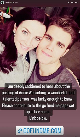 演员 Paul Wesley 将 Wersching 描述为一个'了不起的有才华的人'并鼓励人们向她的 GoFundMe 页面捐款