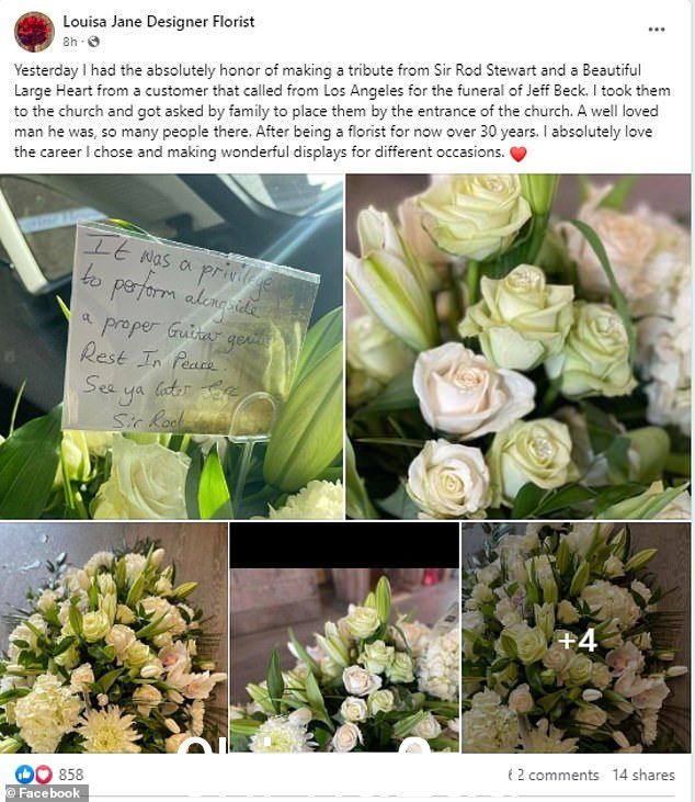 太棒了:花店 Louisa Jane 很高兴接到创建 fl 的工作Rod 向他已故的朋友致敬的口头安排