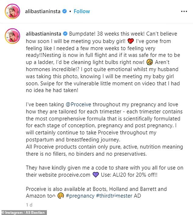 兴奋:写下甜蜜的画面,Ali 说:'Bumpdate!这周38周!真不敢相信我多久能见到你宝贝女儿!