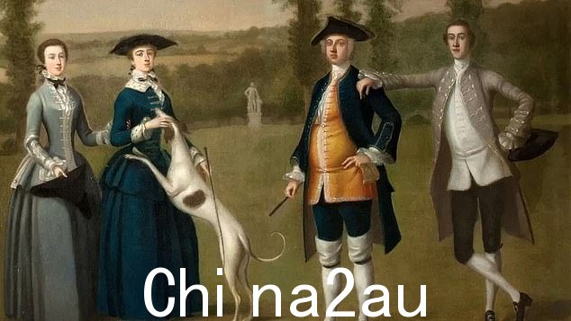 John Trevelyan 爵士和他的妻子 Louisa Simon(中间夫妇)的肖像,他们在格林纳达拥有超过 1,000 名奴隶