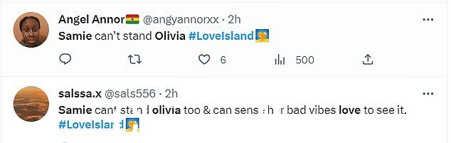 'Bad vibes':在对话之后,观众确信 Olivia 和 Samie 之间存在紧张关系,因为他们在 Twitter 上分享了他们的想法
