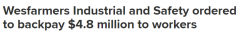 Wesfarmers 近 10 年来一直克扣员工工资，现在被勒令向 3,400 名员工支付 480 万美元（如图）