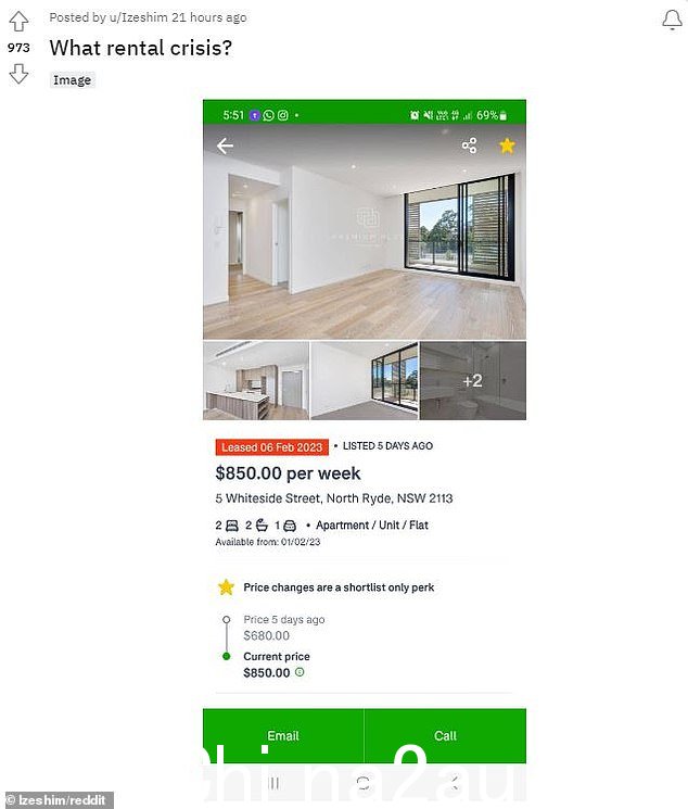北部Ryde空置两居室公寓的照片悉尼中央商务区以西，在 Reddit 上的分享显示它的租金比挂牌价高出 170 美元