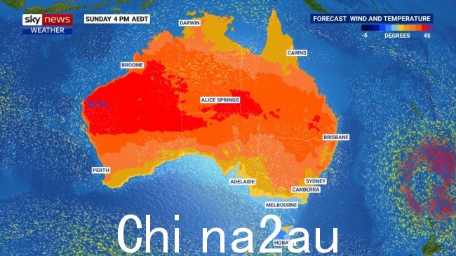 东部沿海地区将在本周结束，炎热干燥的空气从西澳大利亚的皮尔巴拉地区席卷全国。图片：Sky News Australia