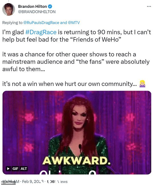 '我很高兴#DragRace 回到 90 分钟,但我忍不住为“WeHo 之友”感到难过:另一个捍卫现实系列也由布拉德主演Goreski、Jaymes Vaughan、Curtis Hamilton、Dorion Renaud 和 Joey Zauzig
