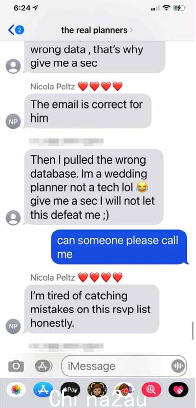 Terse: Nicola、Nelson 和婚礼策划人之间的短信揭示了 Nicola 的沮丧他们无法管理 RVSP 列表