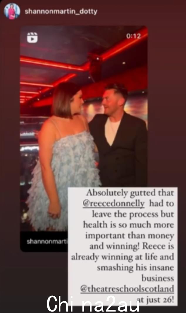 上个月退出该节目的婚纱专家 Shannon Martin 写道:'Reece 不得不离开这个过程,这让我非常伤心,但健康比金钱和胜利重要得多!'