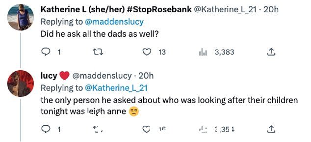 UnimpressedL 一位观众发推文说:'Mo 问 Leigh-Anne 谁在照看r 当女性不断沦为一生都被质疑做母亲时,孩子们真的很烦人'