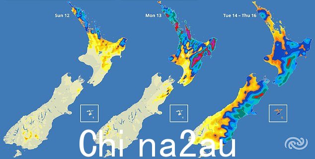 预报显示周一强降雨袭击新西兰北部,并从那里向南蔓延