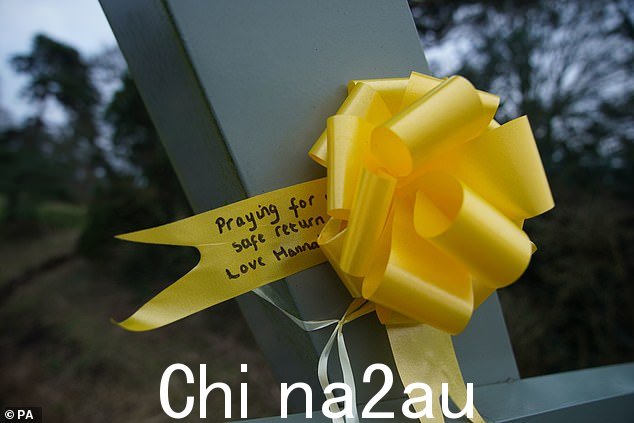 今天放置在桥上的一条黄丝带上写着:'祈祷你平安归来'