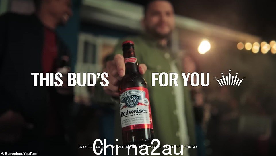 The promotional clip features a six-pack of Budweiser bottled beers being casually distributed between people who are working, at a party and making music