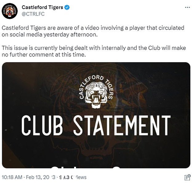 Castleford Tigers 表示正在内部处理这个问题,后来在其网站上发布了 Westerman 的道歉