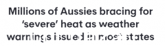 热浪来袭，澳洲多州发布高温预警！部分地区接近50℃（图）