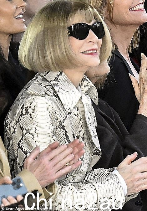 Anna:Anna Wintour 像往常一样戴着她的太阳镜,这让她看起来比她应该有的距离更远,因为她搭配了蛇皮外套和格子连衣裙。这位 73 岁的老人还留着她几十年来一直穿的相同款式的波波头