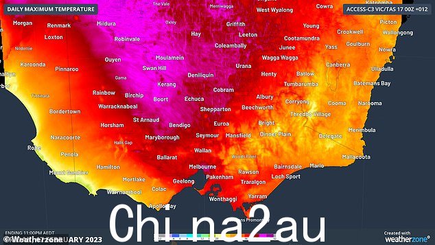 周五整个维州都感受到了高温(如图,维州温度图)