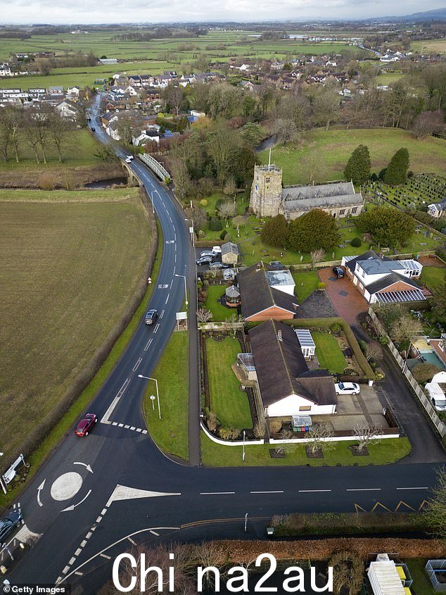 Wyre 上 St Michaels 的 Blackpool Lane 鸟瞰图,未被覆盖Nicola Bulley 失踪当天中央电视台 2 月 15 日