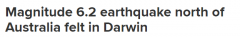 澳大利亚北部海域发生6.2级地震，达尔文近300人称有震感（图）