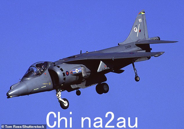 2020 年 9 月在空中展示的 Harrier GR7 Jump Jet(库存图片)