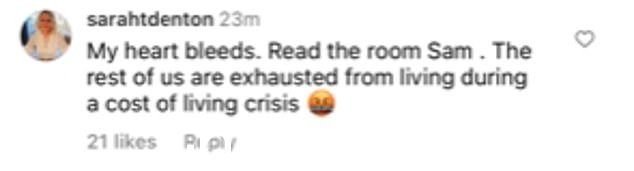 没有留下深刻印象:这篇文章立即激怒了她的追随者,他们很快指出,当许多人正在为生活成本危机而苦苦挣扎时,这篇文章似乎失聪了