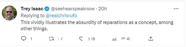 '这生动地说明了荒谬y of resparations as a concept, among other things,' 推特上的一个人在回应启示的片段时说